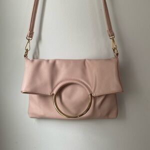Blush Pink Faux Leather Ring Handle Crossbody Purse With Matching Pouch
